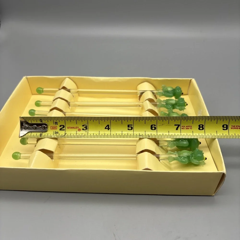 Boston Warehouse Glass Swizzle Stir Barware Sticks Set of Five Frogs‎ No Lid